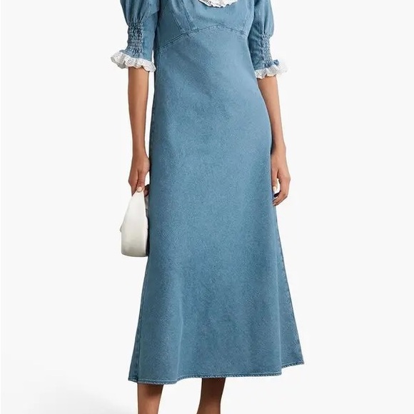 RIXO Dresses & Skirts - RIXO | Juliette Blue Dress with White Lace Details